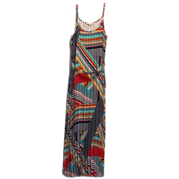 Skies Are Blue Pleated Multi-Color Spaghetti Strap Maxi Dress Women's Size Small - Picture 1 of 13